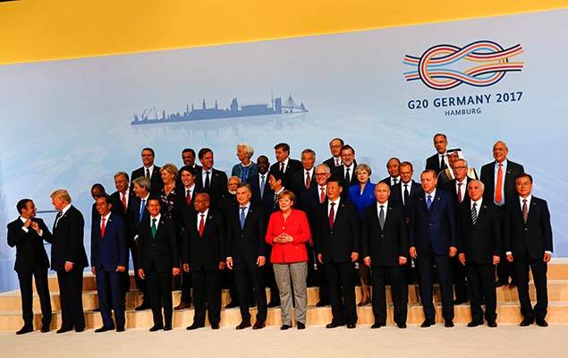 Líderes mundiais durante foto oficial no encontro do G-20 em Hamburgo