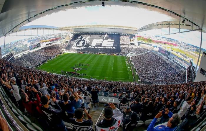 Vista aérea da Arena Corinthians lotada para a final